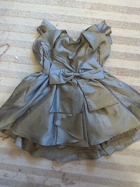 Girls Metallic green Bow-Accent Party Dress